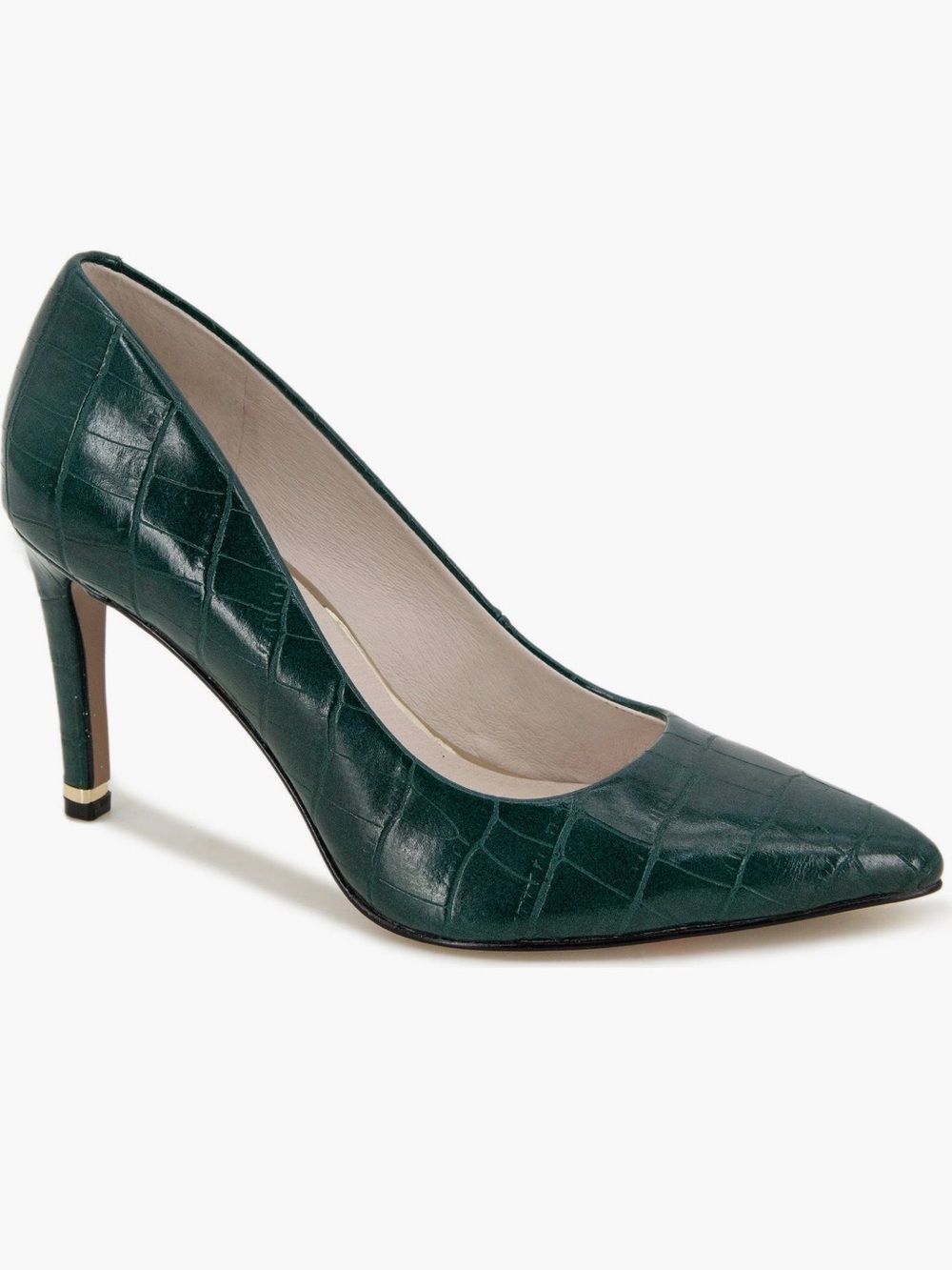 Kenneth Cole Dark Green Croc-Embossed Pointed Toe Pump